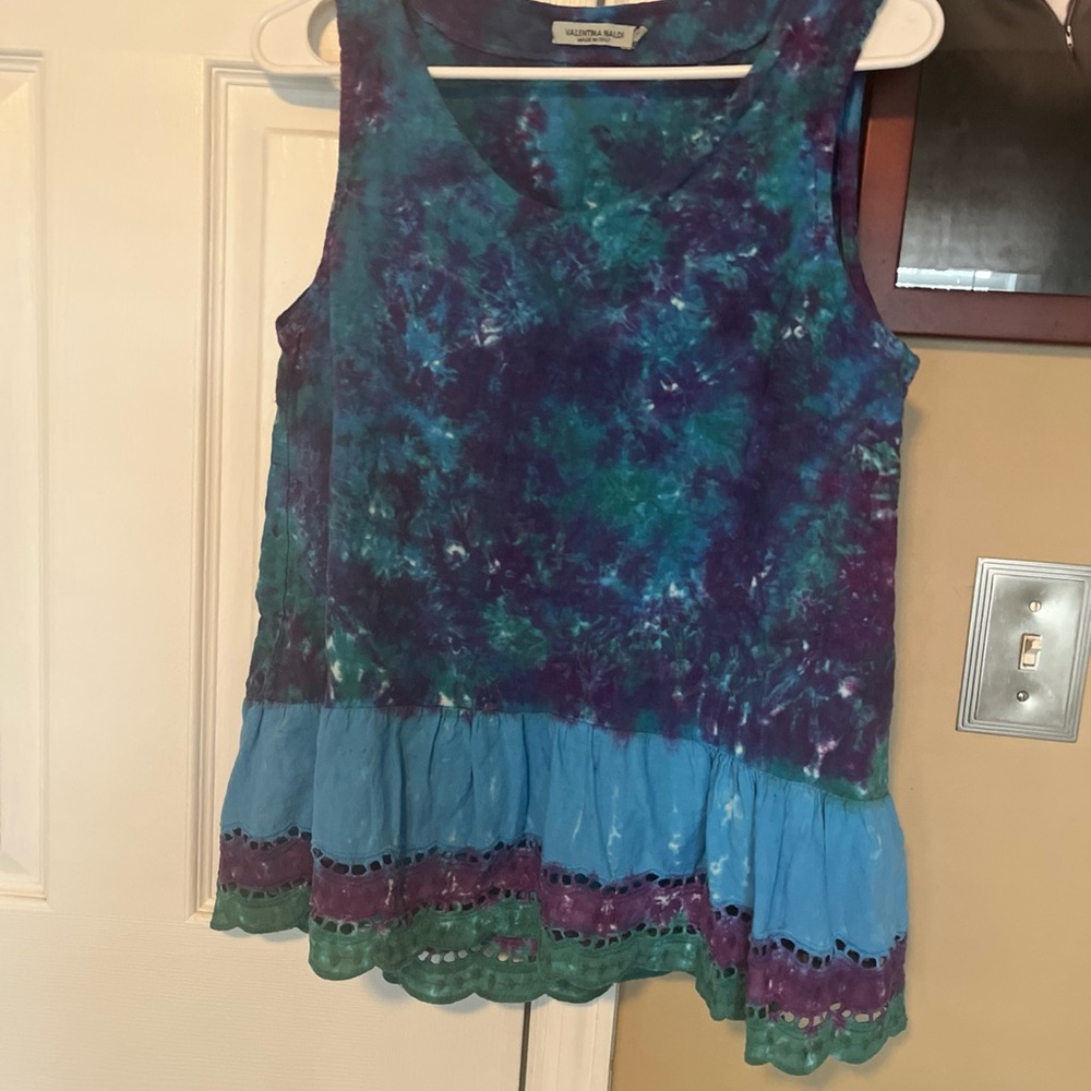 Valentina Naldi Blue and Purple Tie-Dye Tank Top tunic boho med